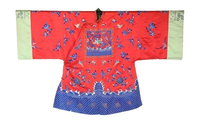 Lot 421 - A woman's embroidered red silk robe, Chinese,...