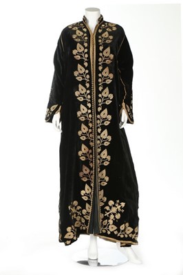 Lot 405 - An gold embroidered black velvet robe, Ottoman,...