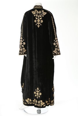 Lot 405 - An gold embroidered black velvet robe, Ottoman,...