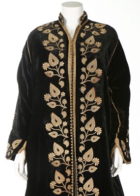 Lot 405 - An gold embroidered black velvet robe, Ottoman,...