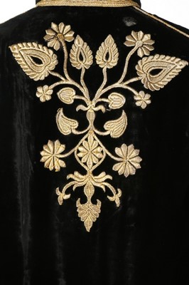 Lot 405 - An gold embroidered black velvet robe, Ottoman,...
