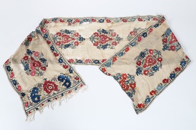 Lot 473 - An embroidered muslin portiere, Algerian,...