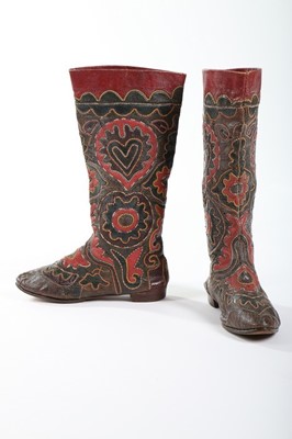 Lot 397 - A pair of embroidered leather Tartar boots,...