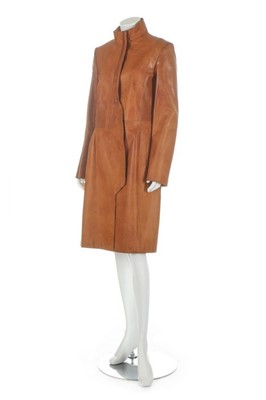 Lot 135 - Hussein Chalayan tan leather coat,...