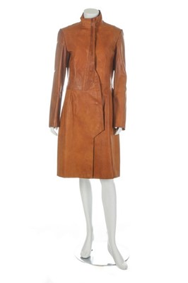 Lot 135 - Hussein Chalayan tan leather coat,...