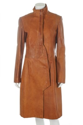 Lot 135 - Hussein Chalayan tan leather coat,...