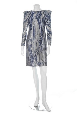 Lot 143 - An Alexander McQueen silver and blue brocaded...