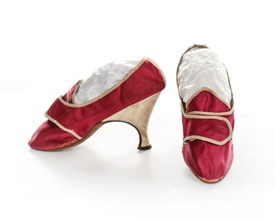 Lot 246 - A pair of high-heeled crimson satin ladies'...