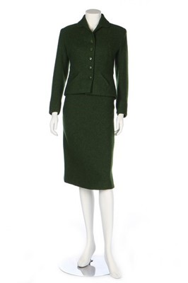 Lot 193 - A Jean Dessès couture forest-green tweed suit,...