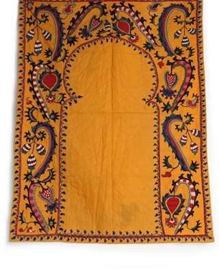 Lot 360 - A saffron yellow cotton prayer arch, Uzbek,...