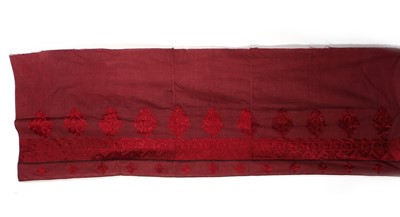 Lot 370 - A burgundy floss silk embroidered cotton...