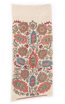 Lot 372 - An Ottoman embroidered muslin trouser panel,...