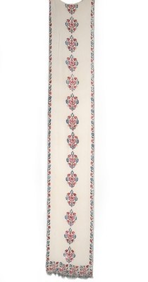 Lot 374 - Two embroidered muslin portiere panels,...