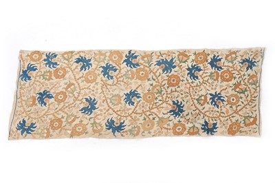 Lot 378 - An Ottoman embroidered linen mirror cover,...