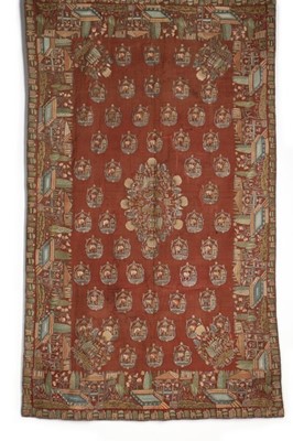 Lot 382 - A fine embroidered brown satinised wool table...