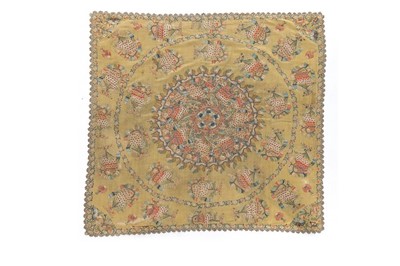 Lot 384 - An embroidered yellow wool tray cover 'tepsi...