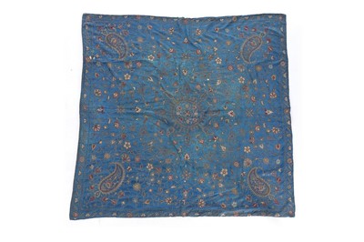 Lot 387 - An Ottoman embroidered blue silk cover,...