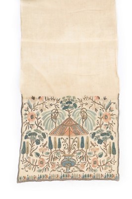 Lot 389 - A fine embroidered embroidered muslin sash,...