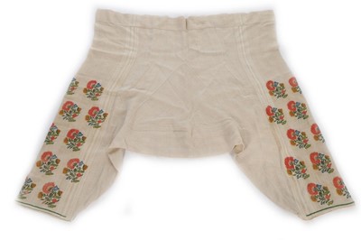 Lot 390 - A pair of embroidered muslin women's trousers,...