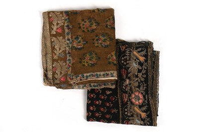 Lot 391 - Two finely embroidered snuff handkerchiefs,...