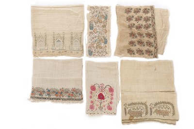 Lot 393 - A group of Ottoman embroidered sashes, napkins,...