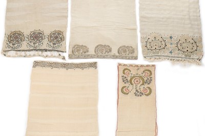 Lot 393 - A group of Ottoman embroidered sashes, napkins,...