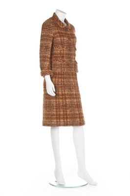 Lot 152 - A Chanel couture brown tartan mohair suit,...