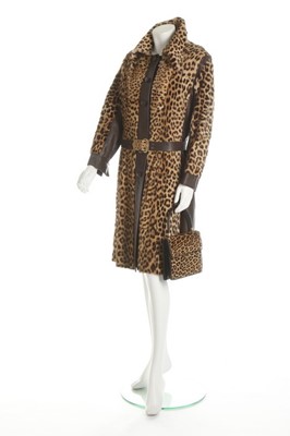 Lot 171 - A leopard skin and brown leather coat, 1960s,...