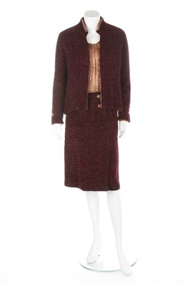 Lot 155 - A Chanel couture plum chenille and gold lurex...