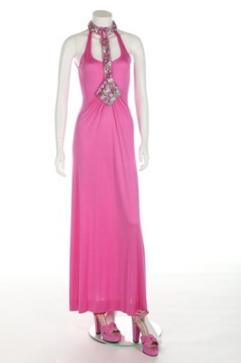 Lot 221 - A Loris Azzaro beaded bright pink silk jersey...