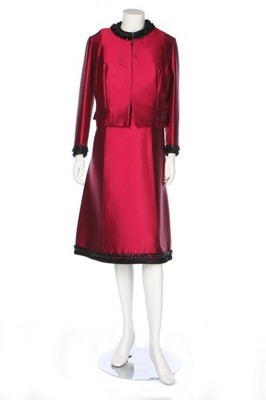 Lot 334 - A Pierre Balmain couture cranberry-red silk...