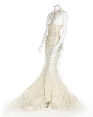 Lot 352 - Björk's Alexander McQueen pearl beaded 'bridal'...