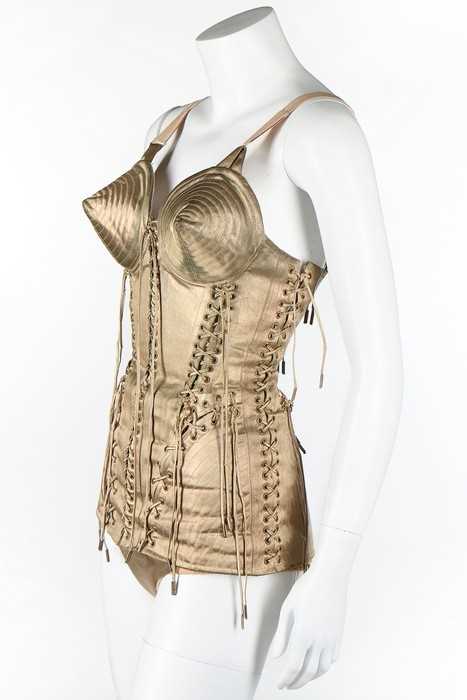 Jean Paul Gaultier Conical Corset Topstitched Dress in Black