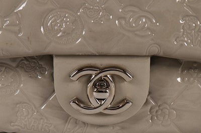 Lot 21 - A Chanel grey embossed patent leather handbag,...
