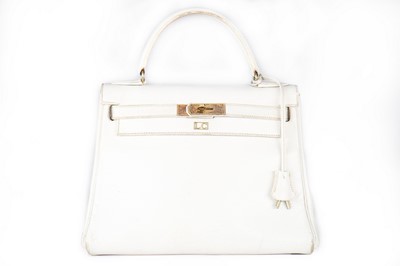 Lot 12 - An Hermès white leather Kelly bag, 1972,...