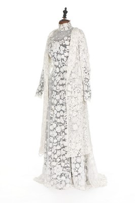 Lot 46 - An Irish crochet bridal gown and matching coat,...