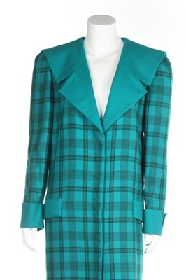 Lot 208 - Princess Diana's Emanuel couture teal tartan...