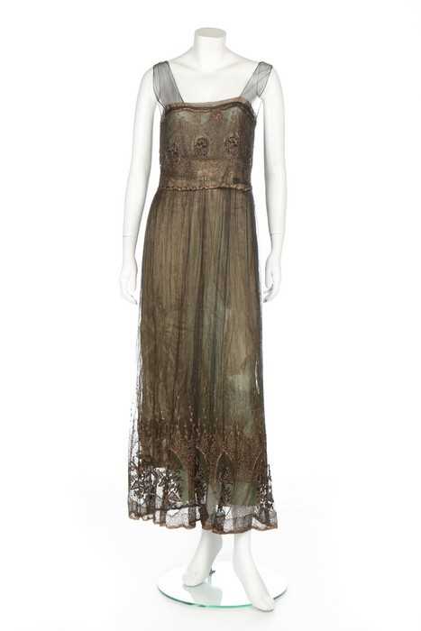 Lot 60 - An early Jeanne Lanvin couture gold lace...