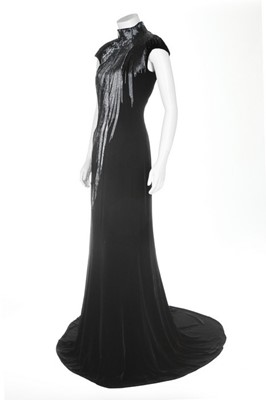 Lot 332 - An Alexander McQueen black velvet and bugle...