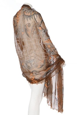 Lot 38 - A Zandra Rhodes printed brown chiffon stole,...