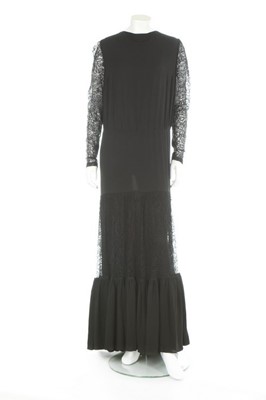 Lot 90 - A Jeanne Lanvin couture black crêpe and lace...
