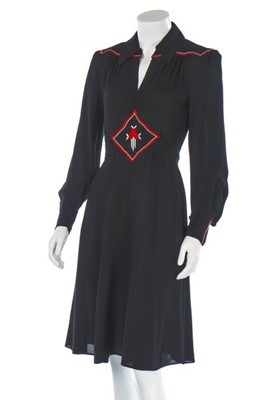 Lot 125 - An Ossie Clark embroidered black moss crêpe...