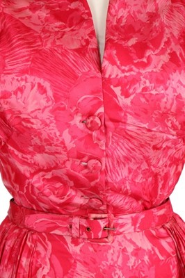 Lot 128 - A Jean Patou couture pink rose printed faille...