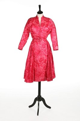 Lot 128 - A Jean Patou couture pink rose printed faille...