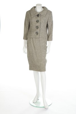 Lot 117 - A Balenciaga couture grey tweed suit, 1959,...