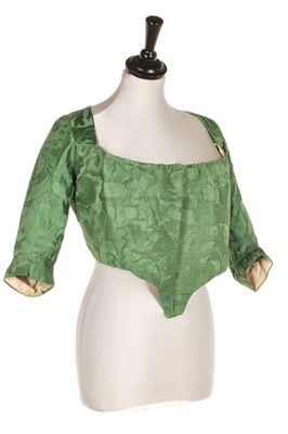 Lot 272 - A green damask bodice of 1730s Spitalfields...