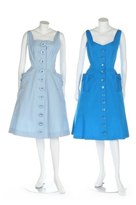 Lot 119 - Seven cotton summer dresses in shades of blue...