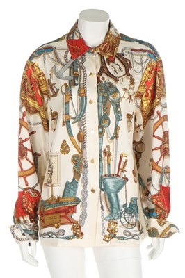 Lot 142 - An Hermès 'Bateau à Vapeur' silk blouse, 1980s-...