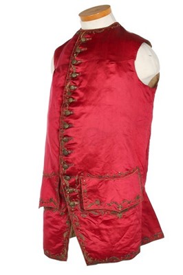 Lot 276 - A crimson satin waistcoat, 1750-60,...