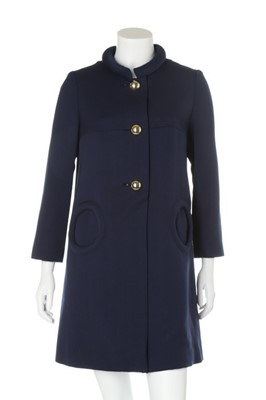 Lot 109 - A Pierre Cardin blue wool coat, circa 1967, un-...